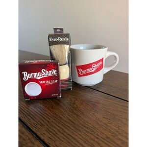 Burma Shave Shaving Set Men White Good Vintage Mug Ever-Ready Brush Soap New